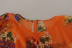 Orange Bluse mit langen Ärmeln und Blumenmuster