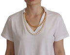 Weißes T-Shirt-Oberteil mit verziertem Ausschnitt