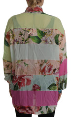 Multicolor  Floral Patchwork Design Ascot Collar Top Blouse