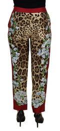 Mehrfarbige Leopard Flora bedruckte Hose mit mittlerer Bundhöhe