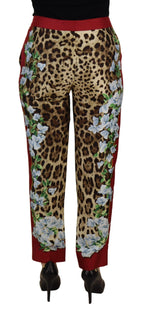 Mehrfarbige Leopard Flora bedruckte Hose mit mittlerer Bundhöhe