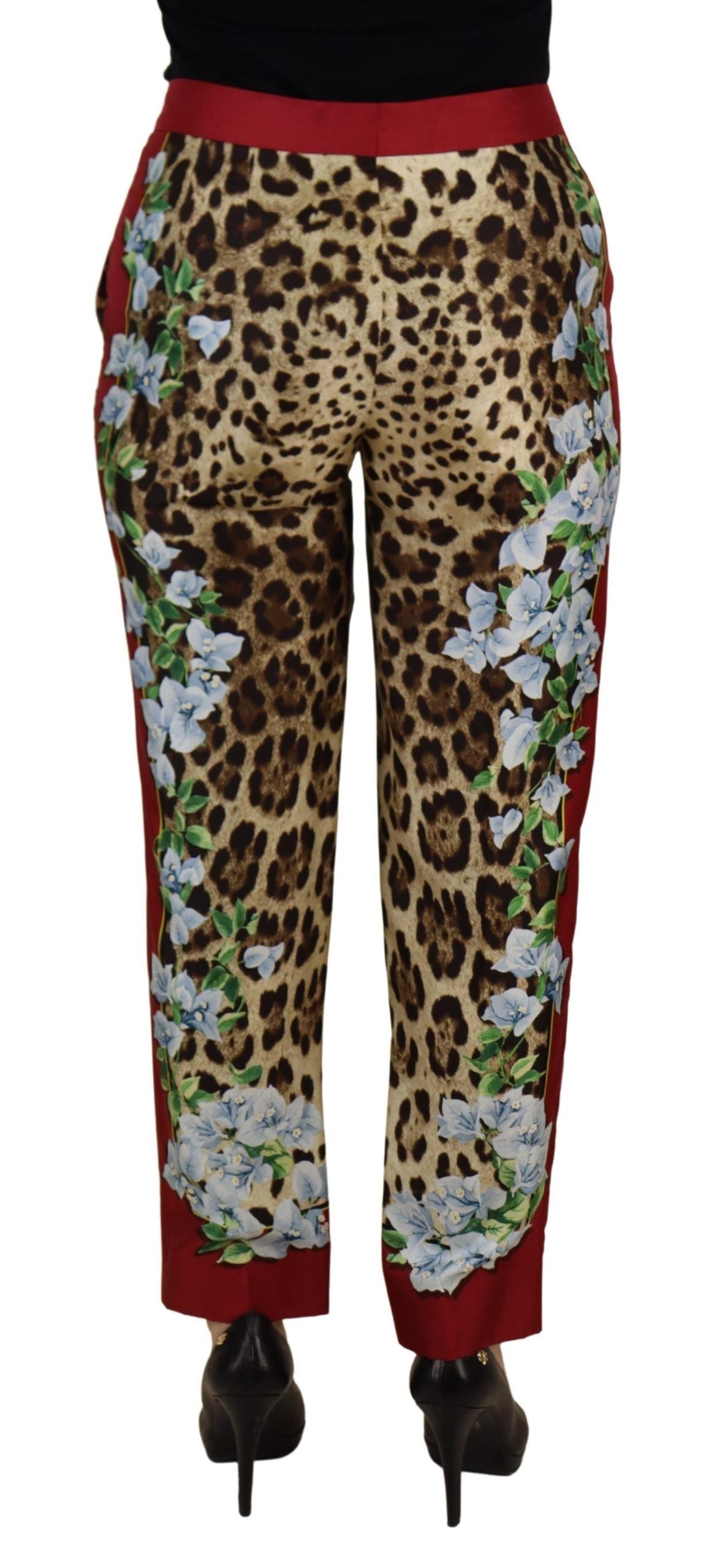 Mehrfarbige Leopard Flora bedruckte Hose mit mittlerer Bundhöhe
