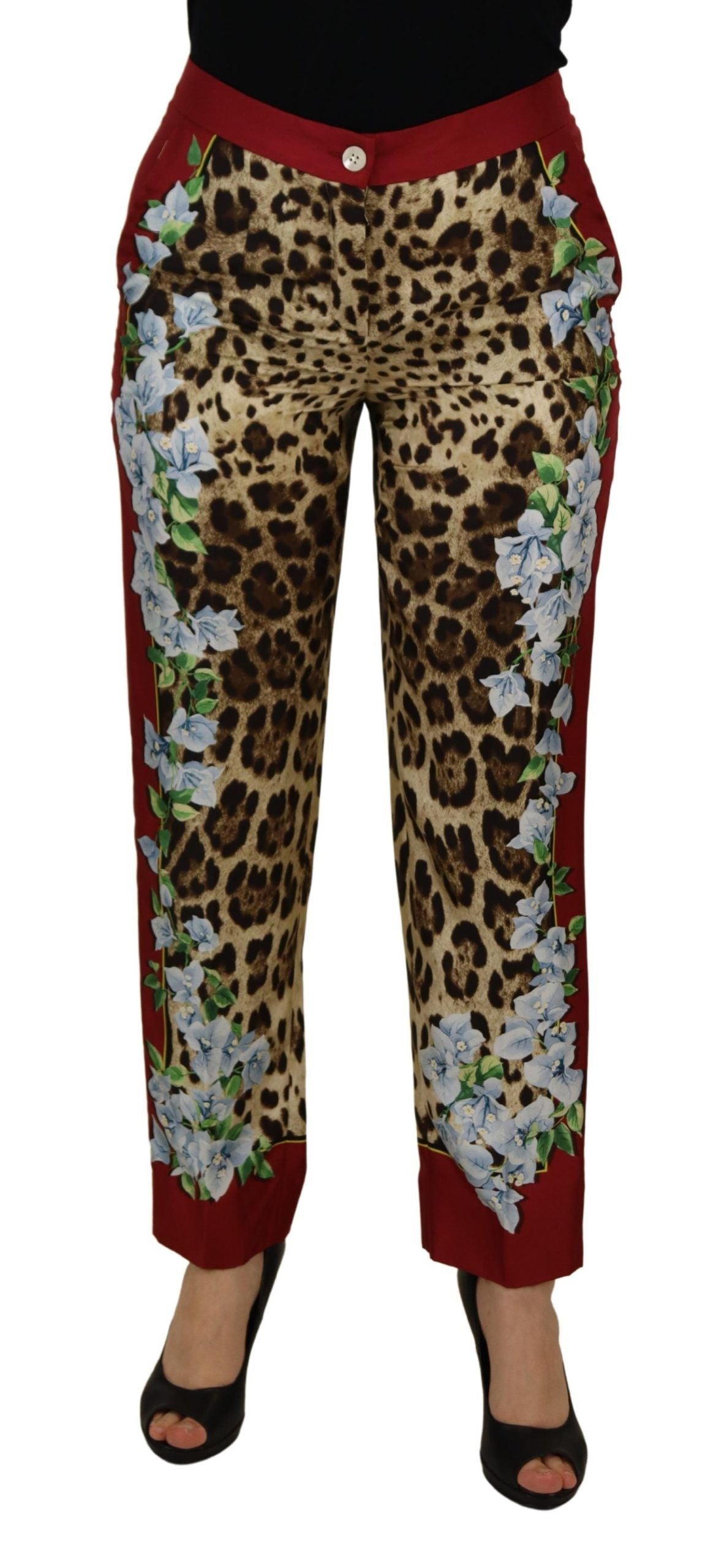 Mehrfarbige Leopard Flora bedruckte Hose mit mittlerer Bundhöhe