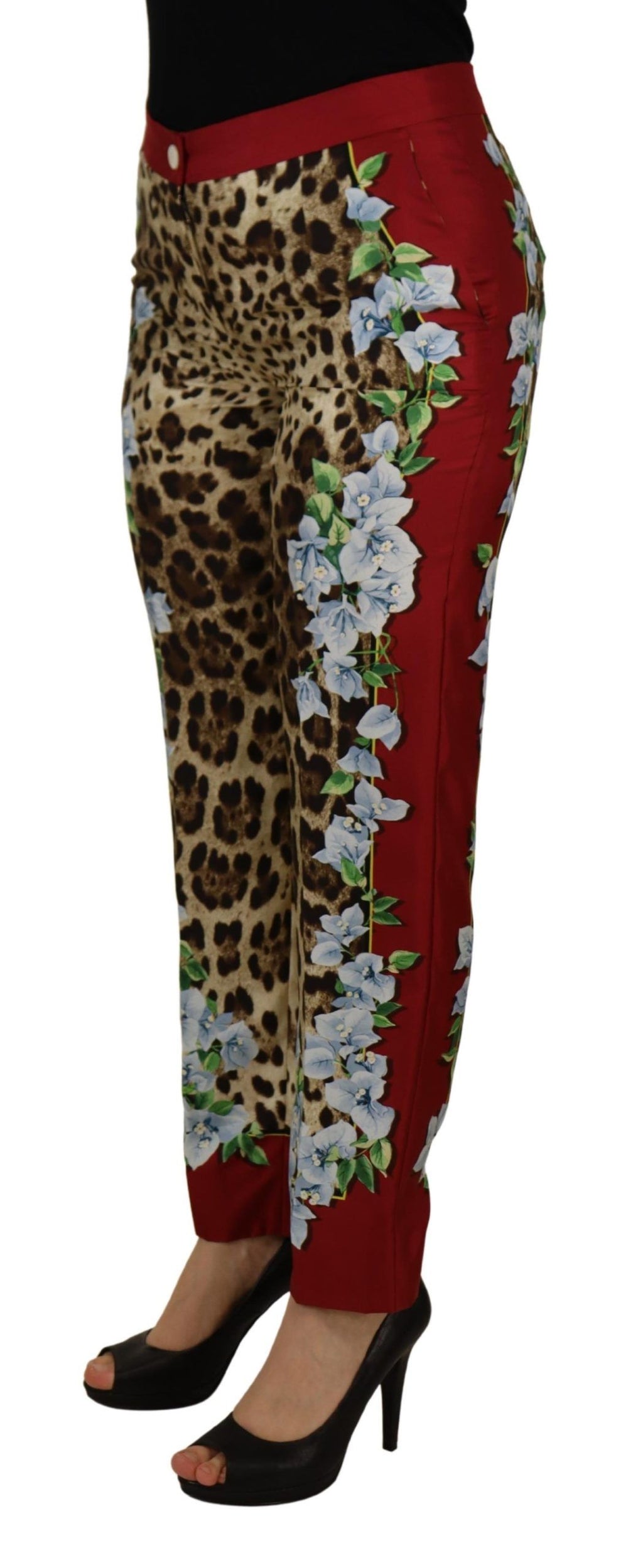 Mehrfarbige Leopard Flora bedruckte Hose mit mittlerer Bundhöhe