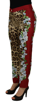 Mehrfarbige Leopard Flora bedruckte Hose mit mittlerer Bundhöhe