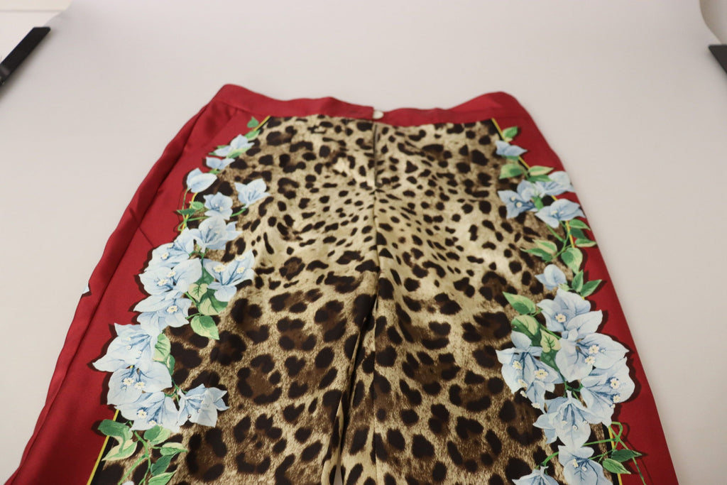 Mehrfarbige Leopard Flora bedruckte Hose mit mittlerer Bundhöhe