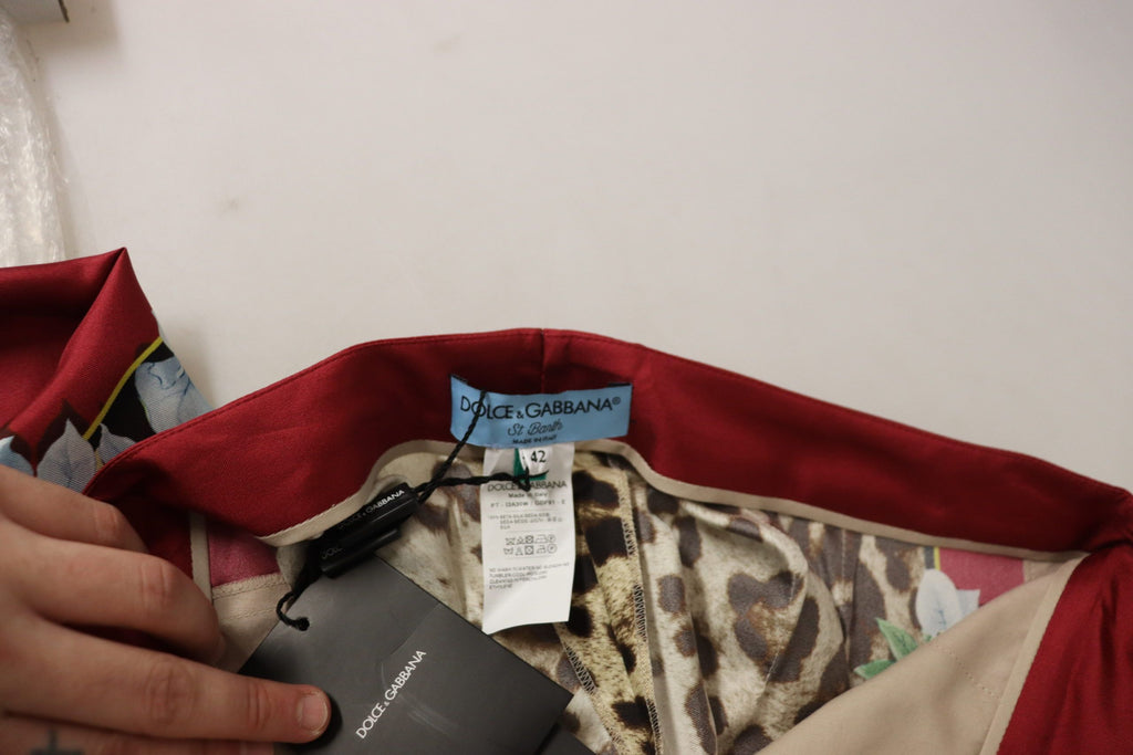 Mehrfarbige Leopard Flora bedruckte Hose mit mittlerer Bundhöhe