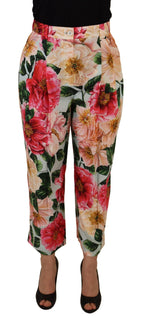 Multicolor Flora Printed High Waist Cropped Trouser Pants