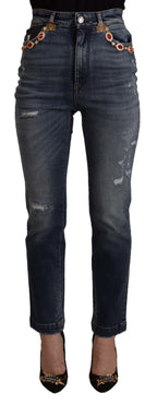 Blue Denim Crystal Embellished Pants Jeans