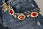 Blue Denim Crystal Embellished Pants Jeans