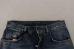 Blue Denim Baroque Heart Logo Patch Pants Jeans