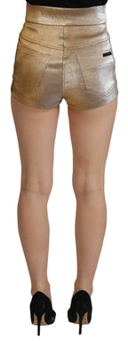 Goldfarbene, glitzernde Hot Pants aus Baumwollmischung