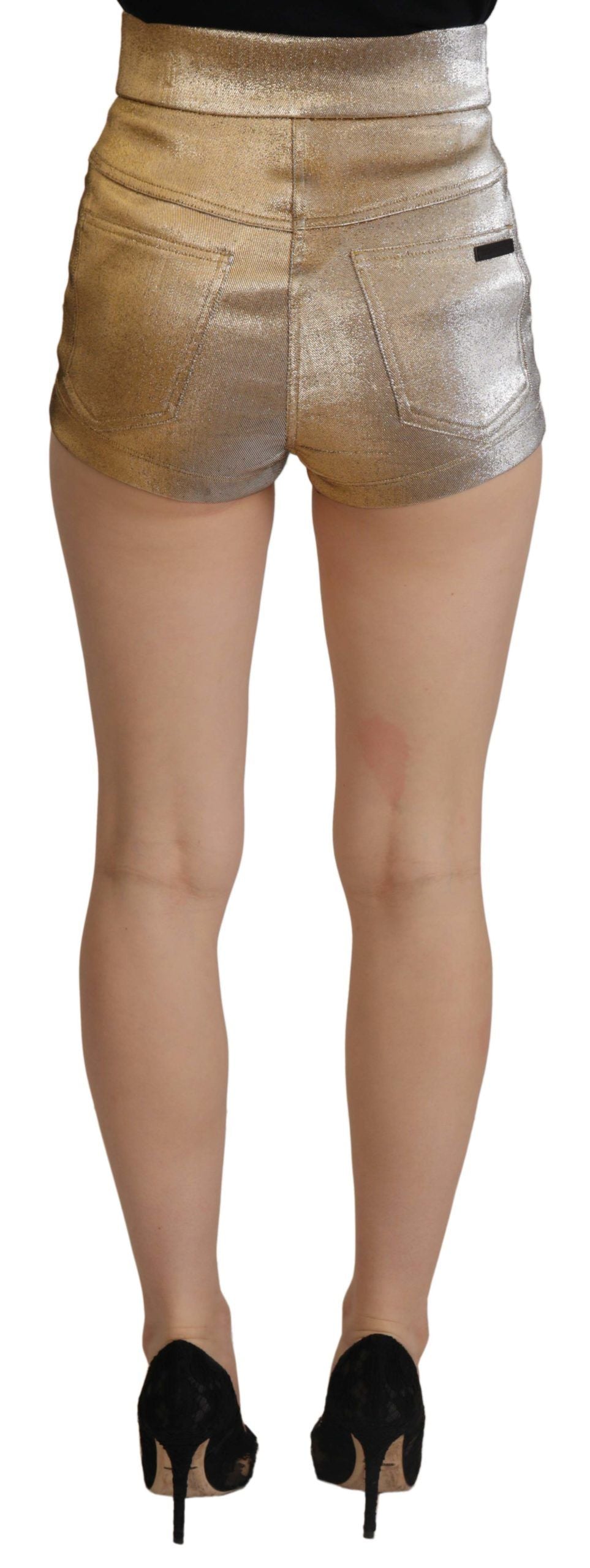 Goldfarbene, glitzernde Hot Pants aus Baumwollmischung