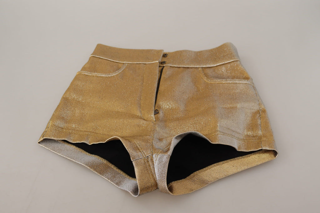 Goldfarbene, glitzernde Hot Pants aus Baumwollmischung
