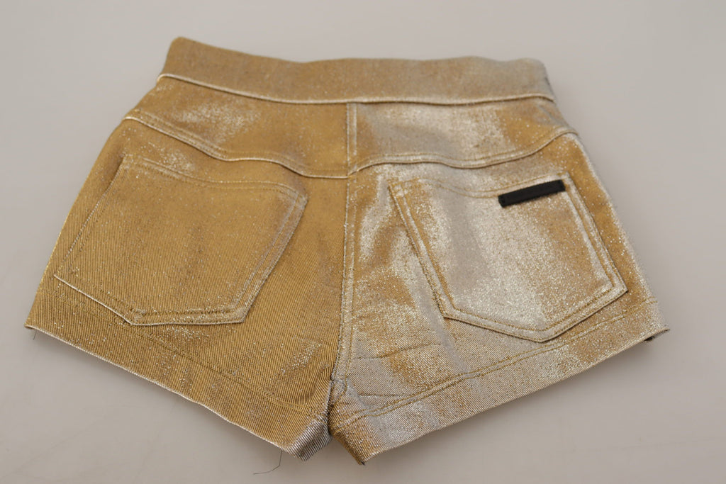 Goldfarbene, glitzernde Hot Pants aus Baumwollmischung