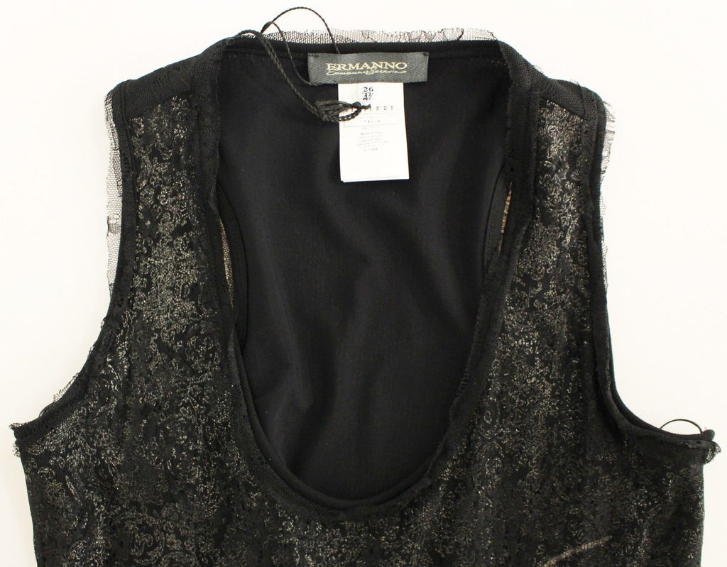 Schwarzes, gefüttertes Mini-Stretchkleid aus Spitze
