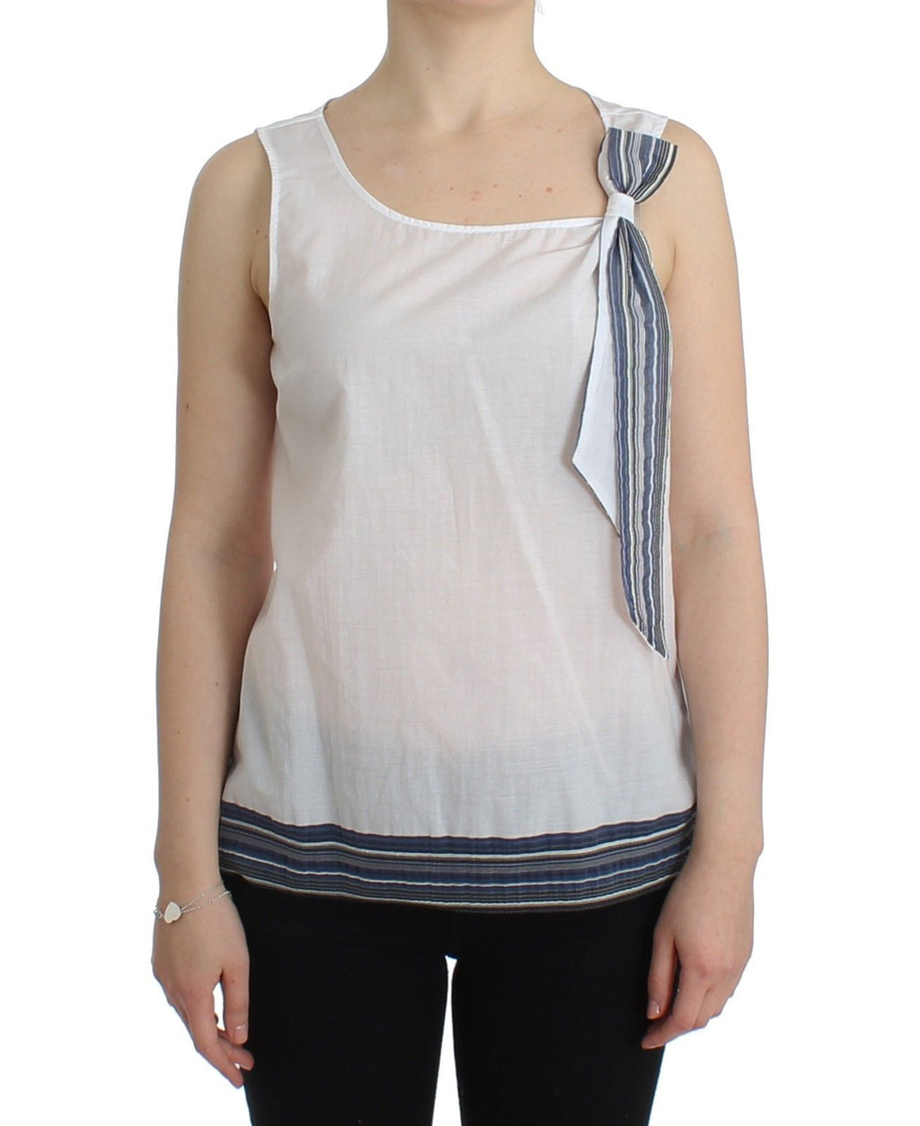 Weiß Blau Oberteil Bluse Tank Top Shirt Ärmellos