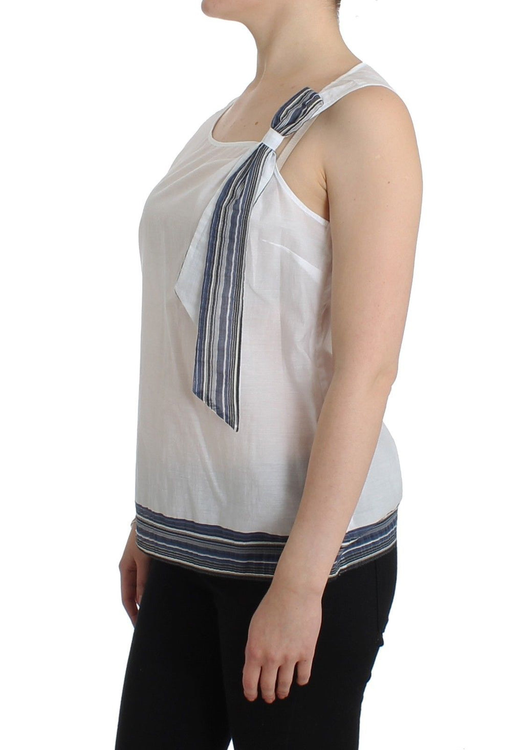 Weiß Blau Oberteil Bluse Tank Top Shirt Ärmellos