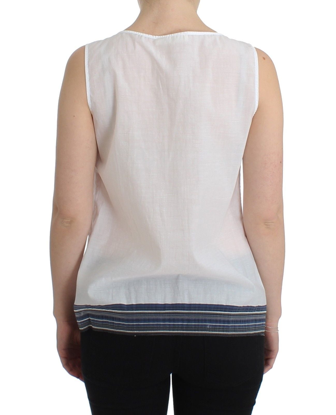 Weiß Blau Oberteil Bluse Tank Top Shirt Ärmellos