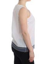 Weiß Blau Oberteil Bluse Tank Top Shirt Ärmellos