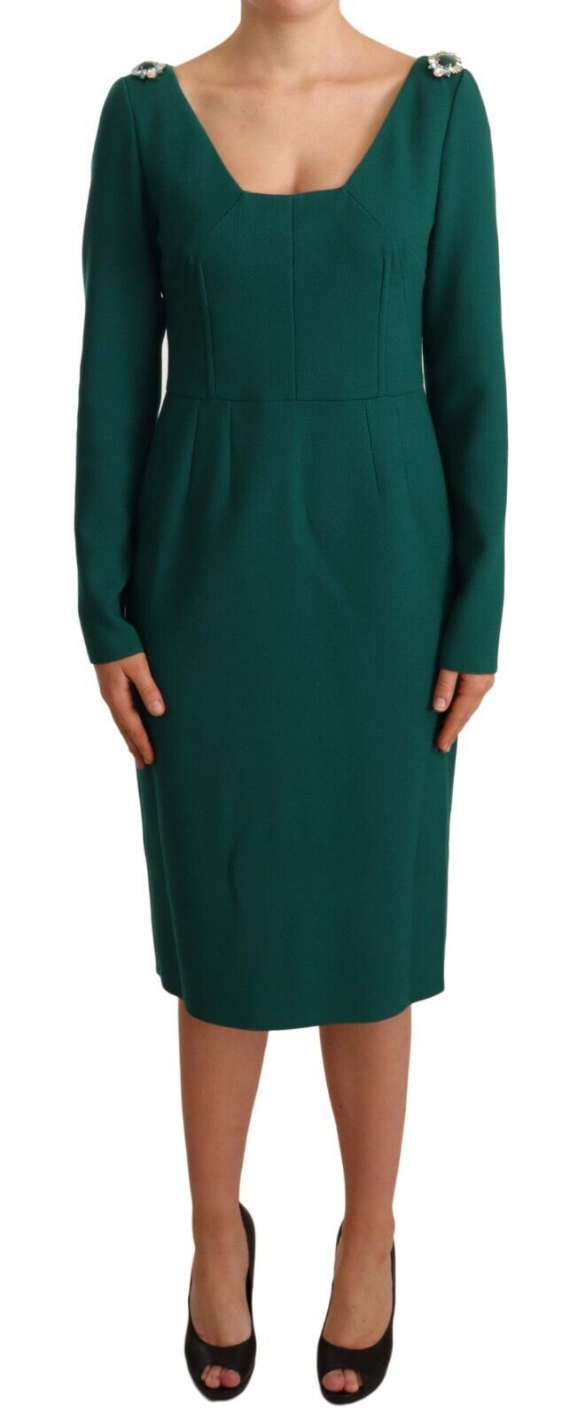 Grünes Midi-Kleid aus Stretch-Crêpe mit Kristallen