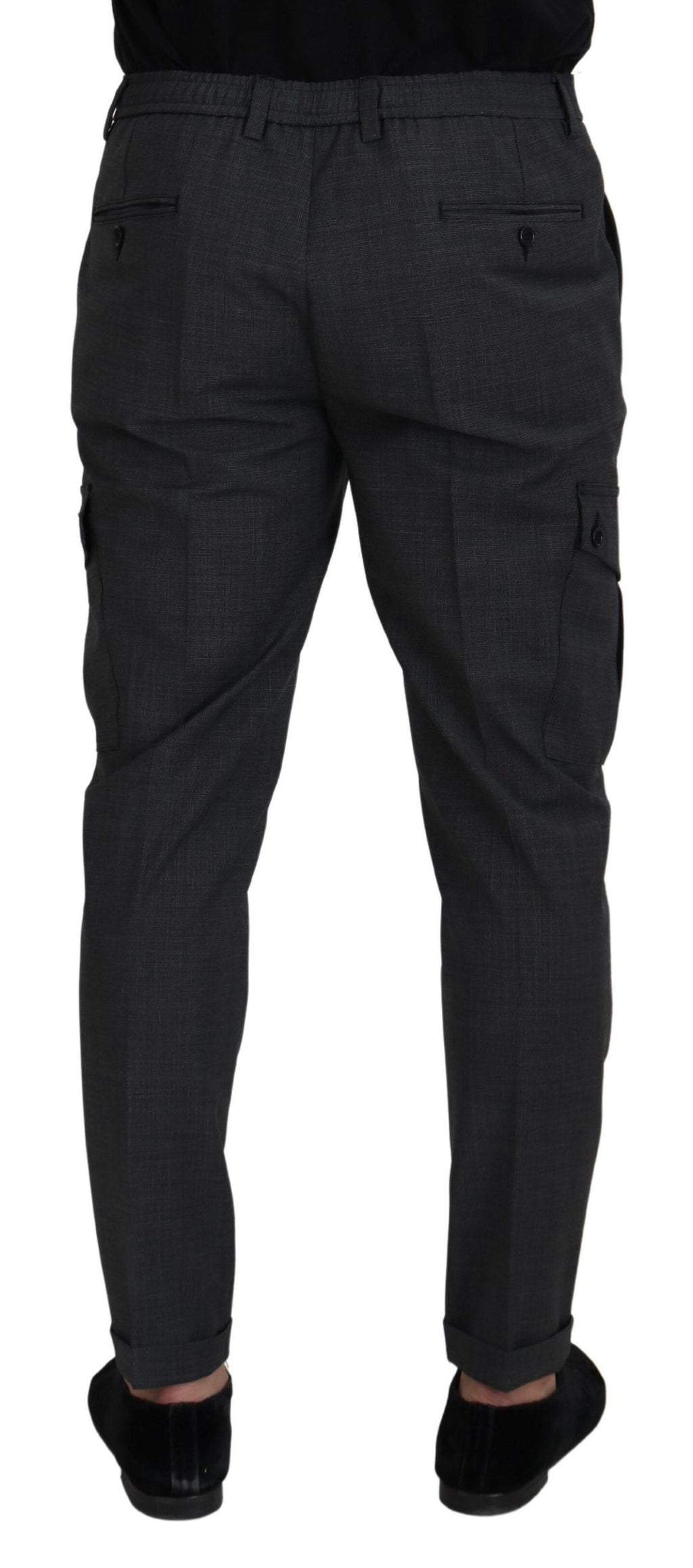 Grau karierte Cargohose Stretchhose