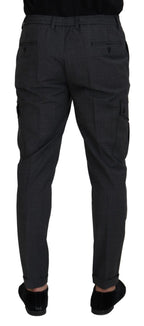 Grau karierte Cargohose Stretchhose
