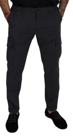 Grau karierte Cargohose Stretchhose