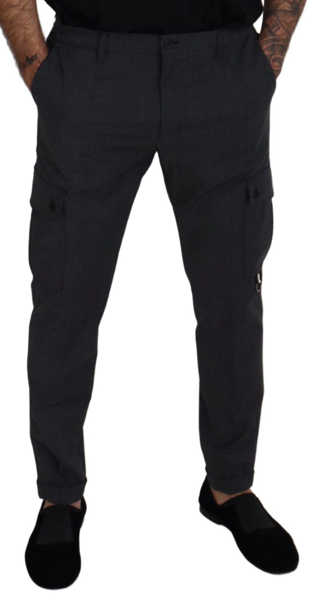 Grau karierte Cargohose Stretchhose