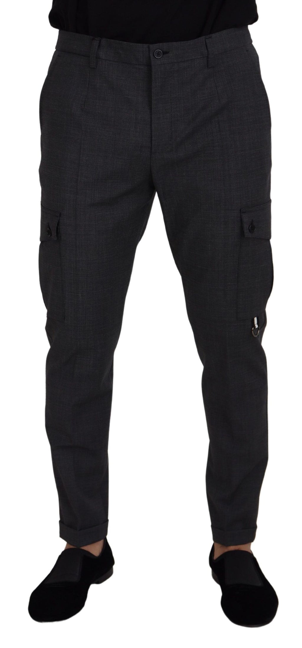 Grau karierte Cargohose Stretchhose