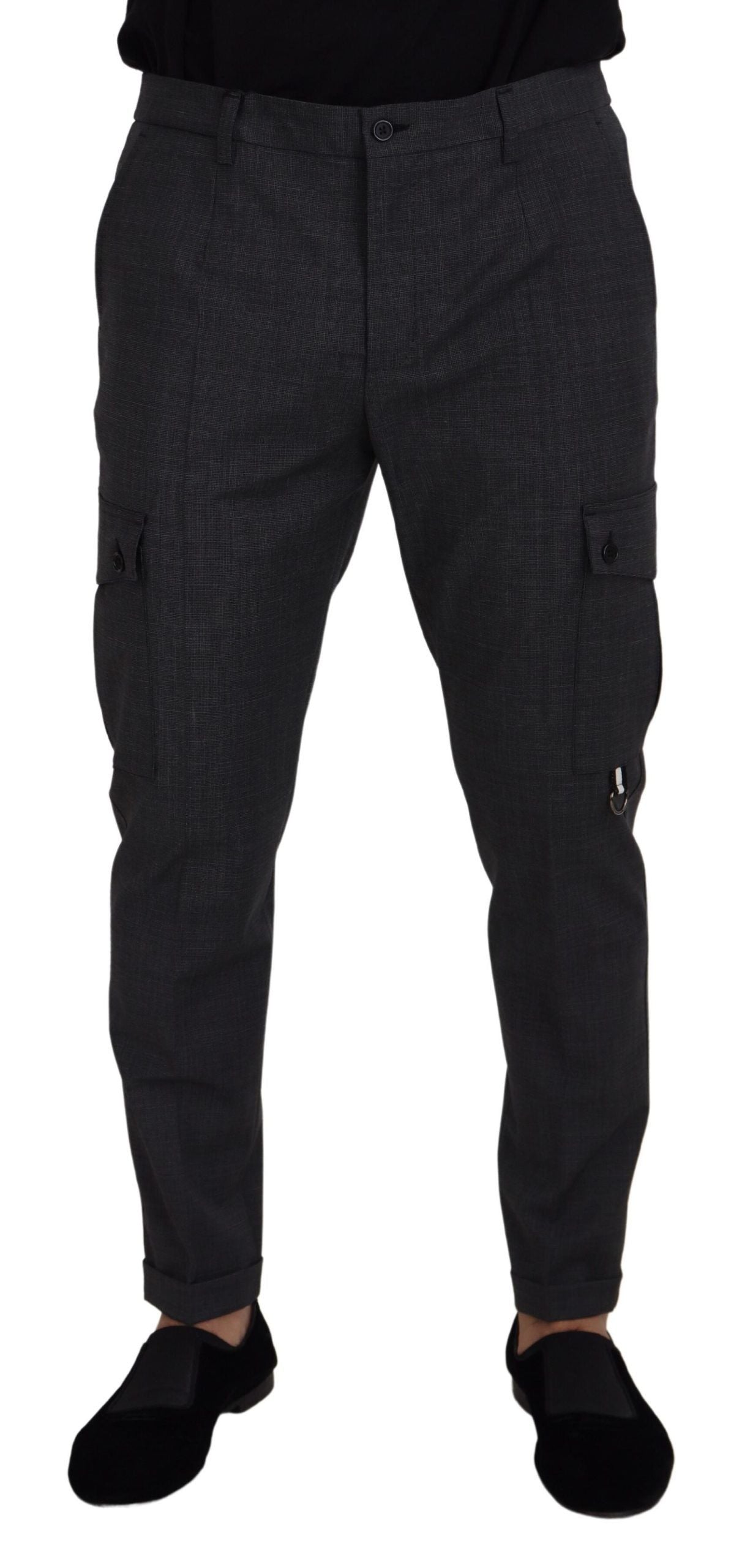Grau karierte Cargohose Stretchhose