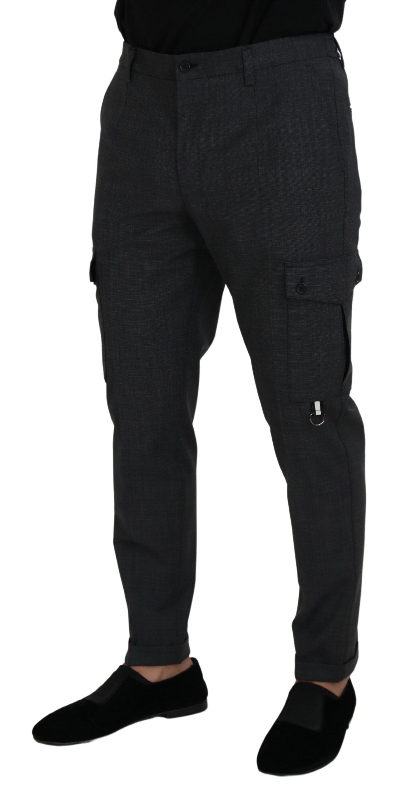 Grau karierte Cargohose Stretchhose