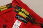 Red Cotton Slim Fit Trousers Chinos Pants