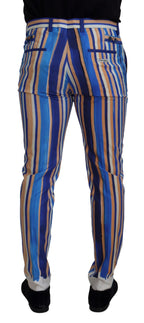 Blaue gestreifte Seide-Baumwolle schmale Hose