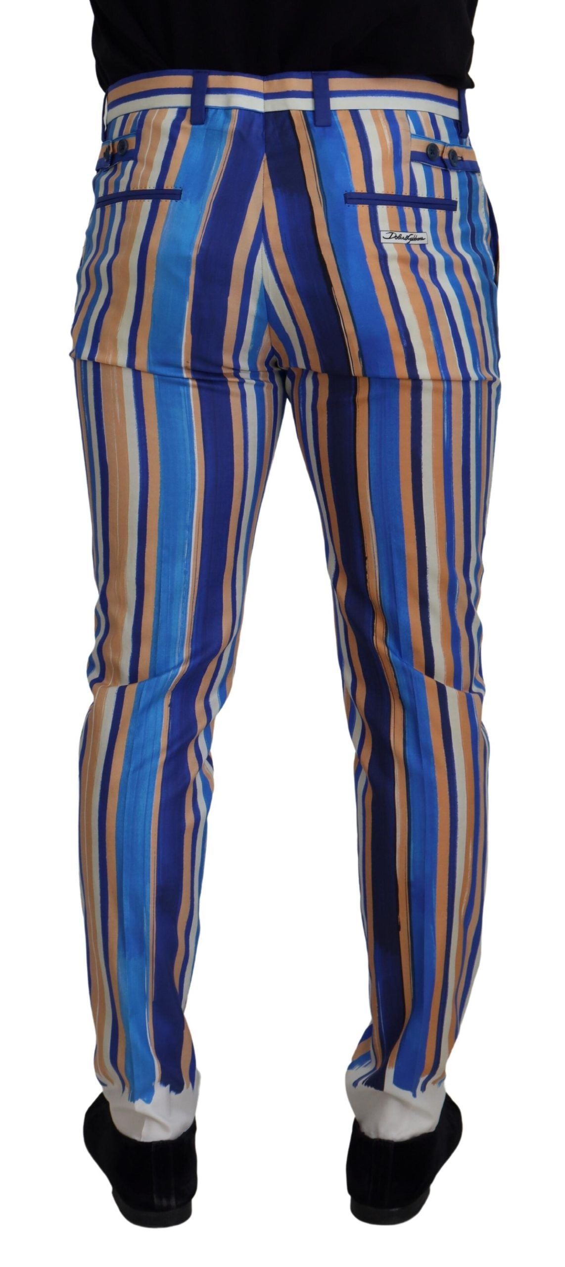 Blaue gestreifte Seide-Baumwolle schmale Hose