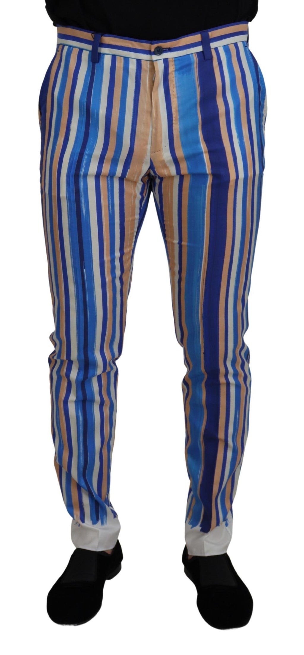 Blaue gestreifte Seide-Baumwolle schmale Hose
