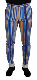 Blaue gestreifte Seide-Baumwolle schmale Hose