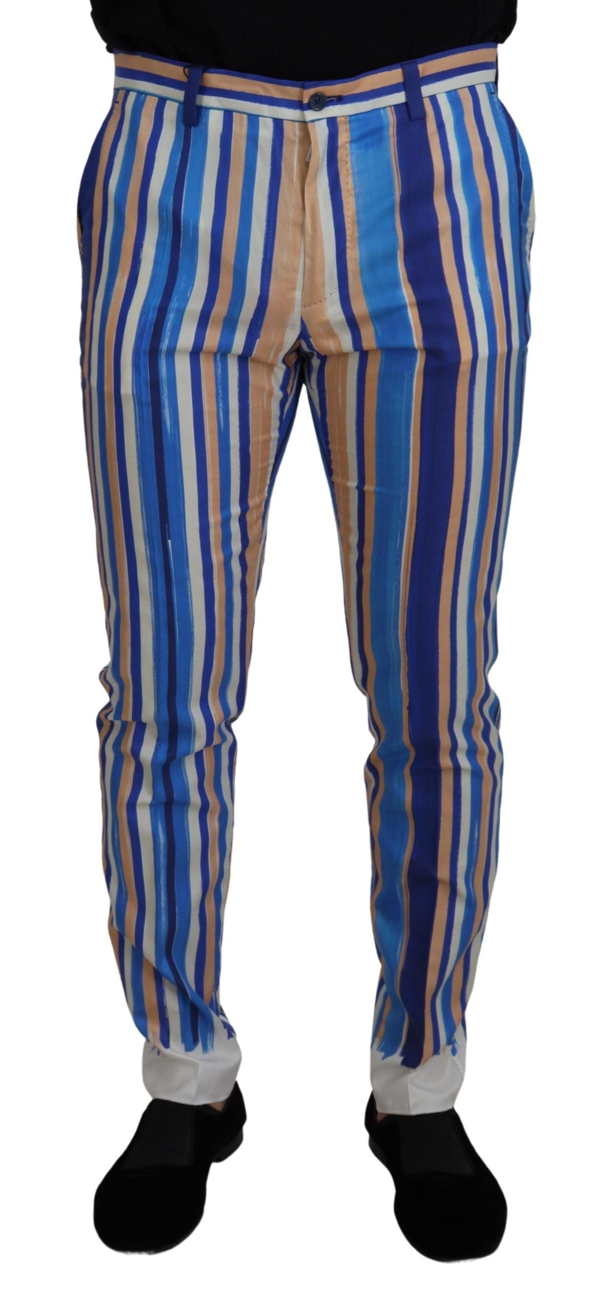 Blaue gestreifte Seide-Baumwolle schmale Hose