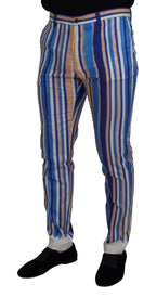 Blaue gestreifte Seide-Baumwolle schmale Hose