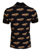 Black Car Print Short Sleeve Polo T-shirt