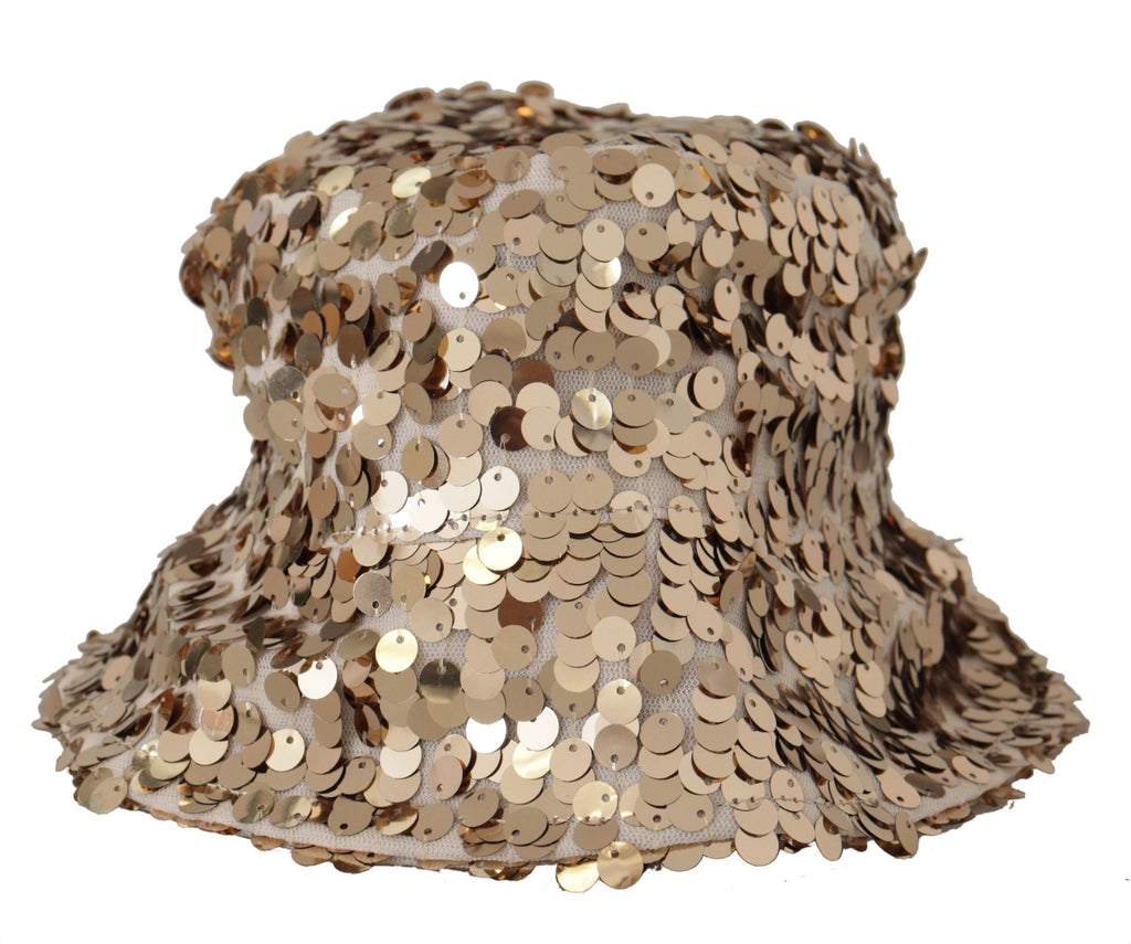 Goldene Seidenhut mit Paillettenbesatz und Designerkrempe
