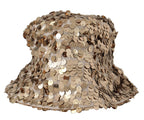 Goldene Seidenhut mit Paillettenbesatz und Designerkrempe