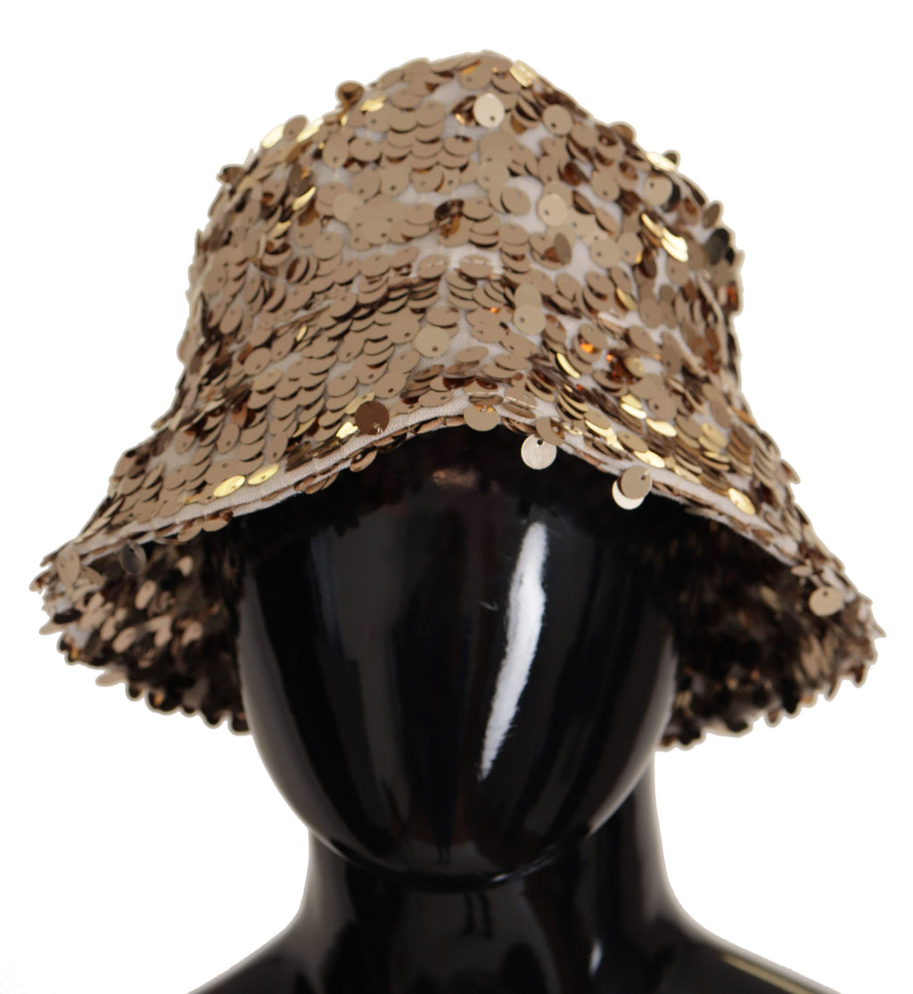 Goldene Seidenhut mit Paillettenbesatz und Designerkrempe