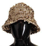 Goldene Seidenhut mit Paillettenbesatz und Designerkrempe