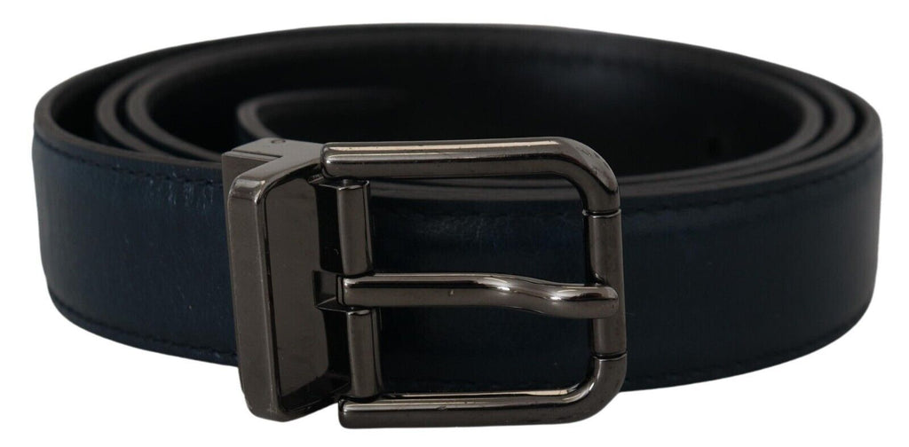 Blauer Ledergürtel mit silberner Metallschnalle, Vintage