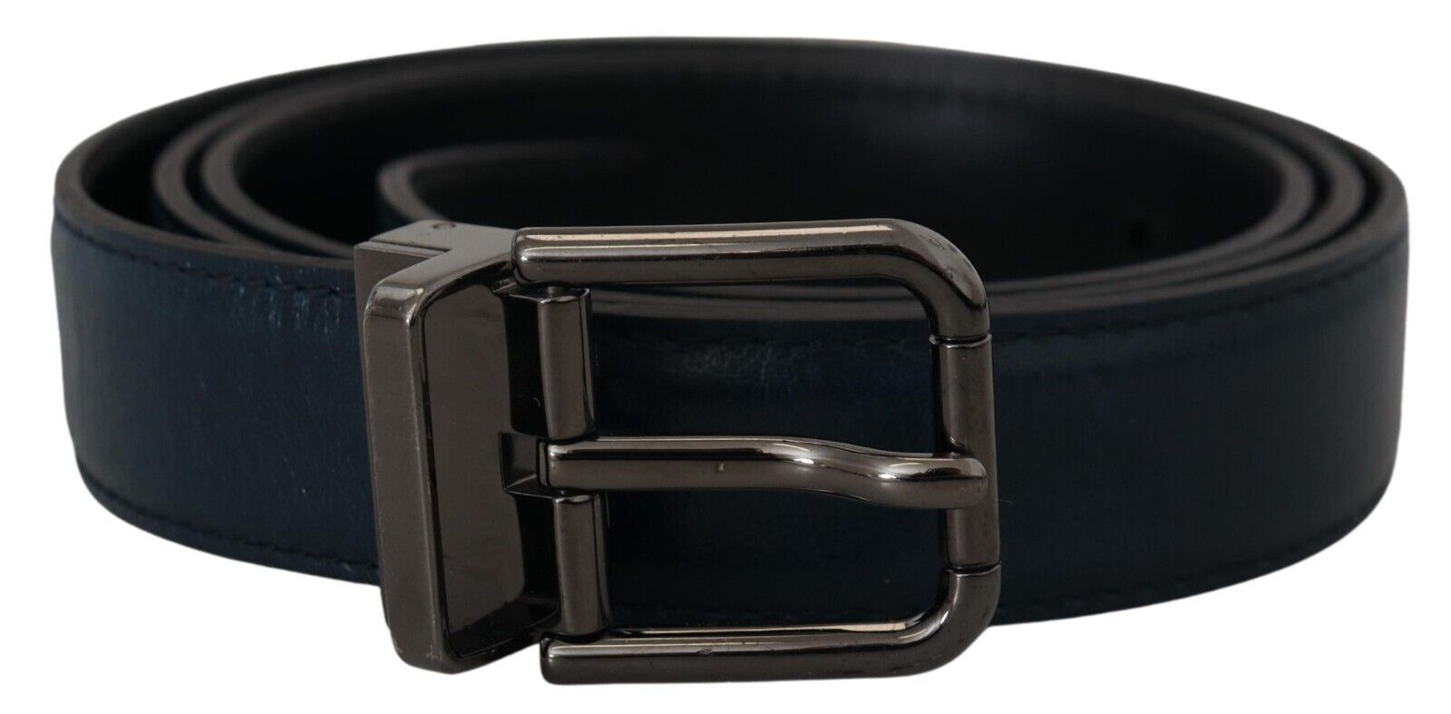 Blauer Ledergürtel mit silberner Metallschnalle, Vintage