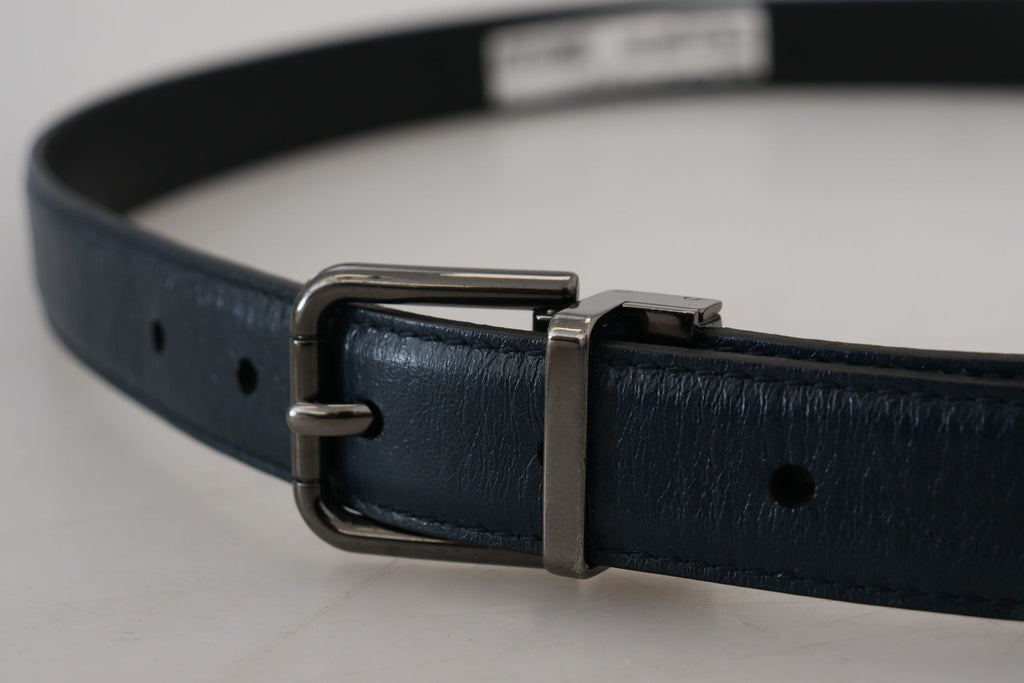 Blauer Ledergürtel mit silberner Metallschnalle, Vintage