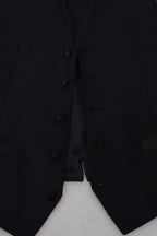 Black Virgin Wool Waistcoat Formal Dress Vest