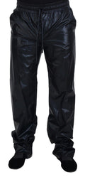 Schwarze, glänzende Nylonhose mit Kordelzug