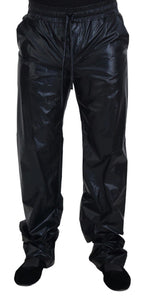 Schwarze, glänzende Nylonhose mit Kordelzug